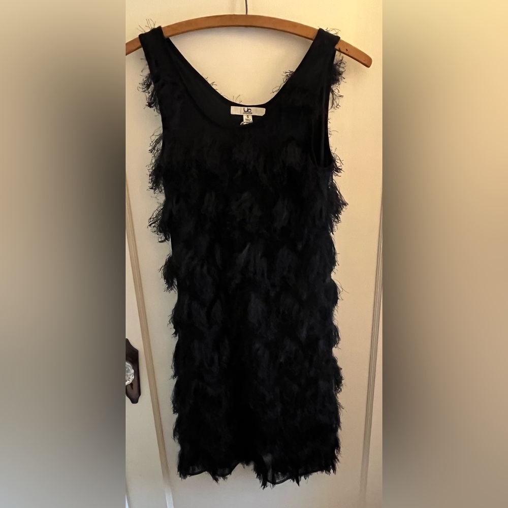 Black fringed flapper mini dress NWT‎